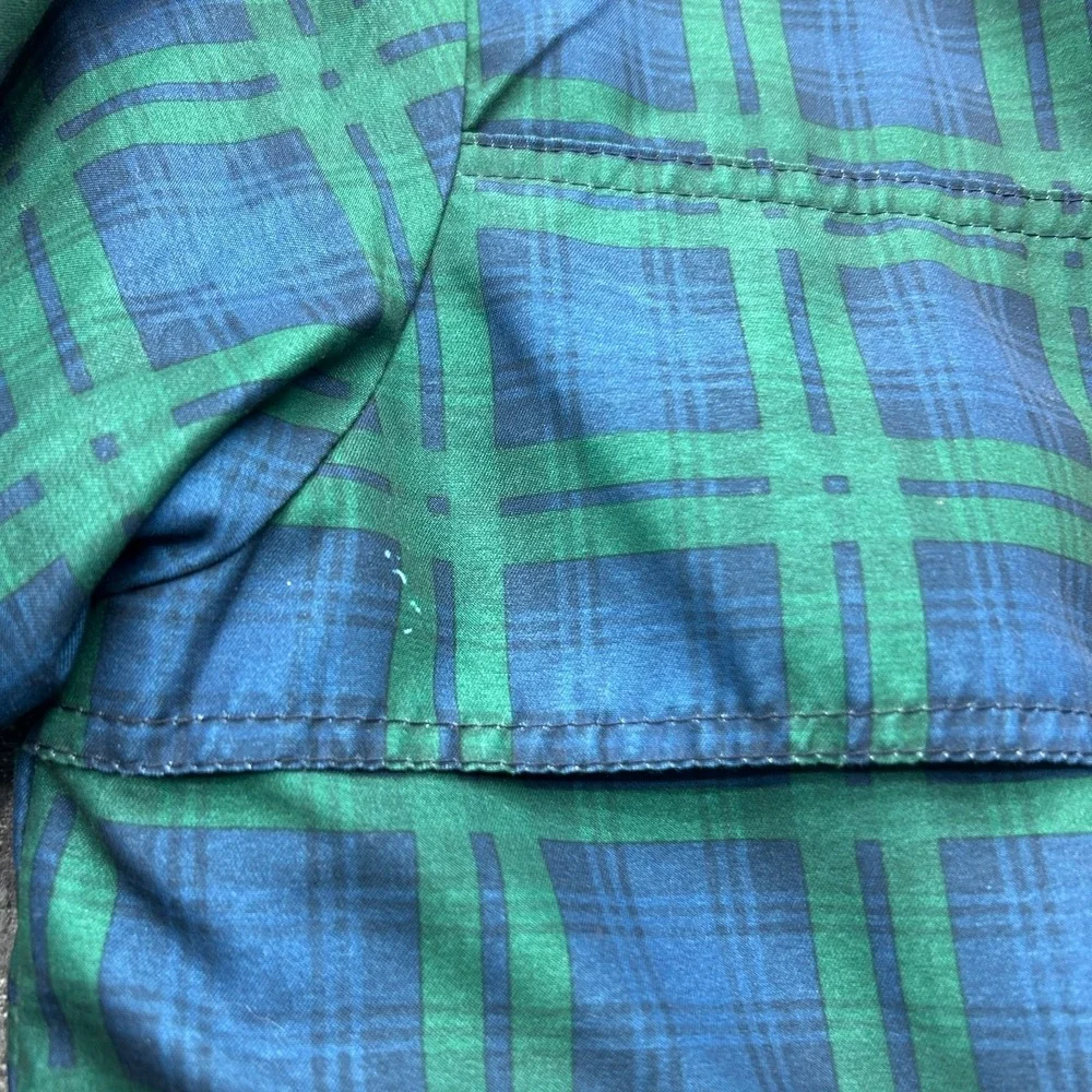 St. Andrews Tartan Windbreaker Jacket Medium Blue Green Golf Polyester Rain